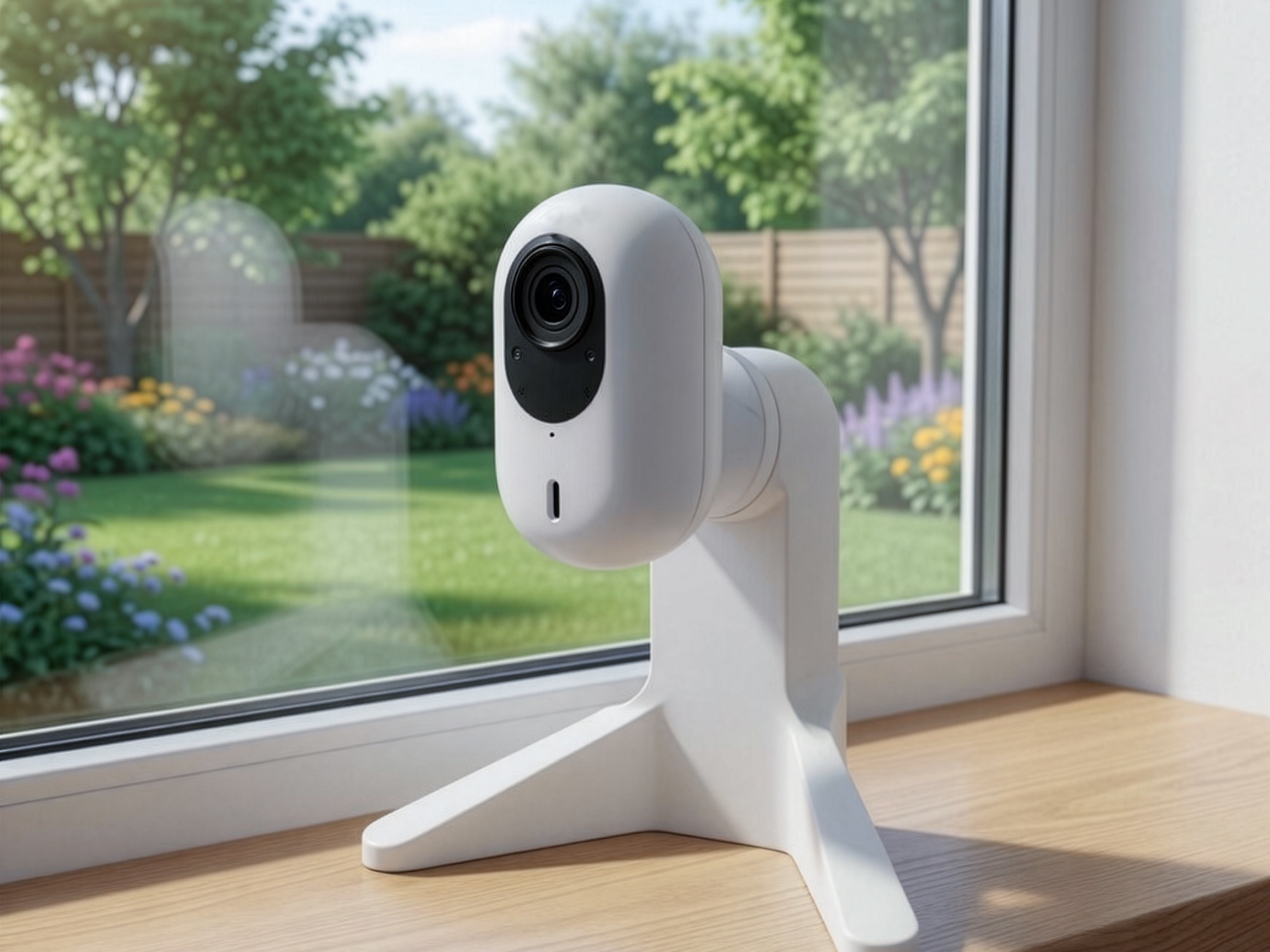 The Perch holding a Unifi camera on a sunlit windowsill